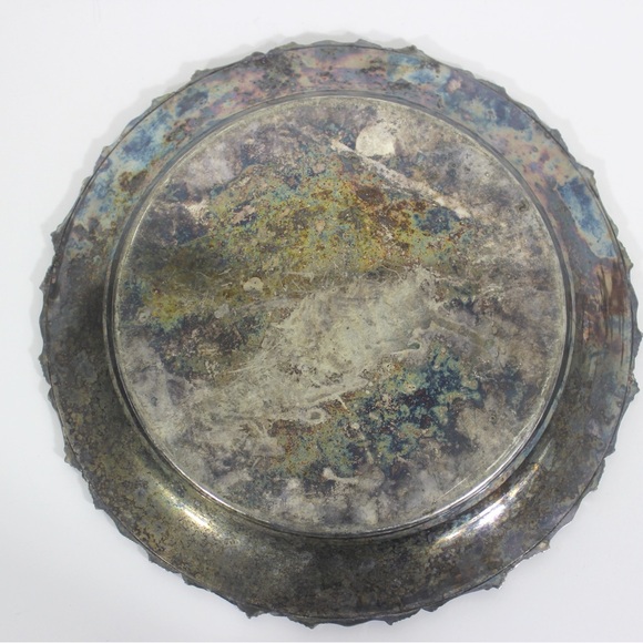 Small 10” Vintage Silver Tray with Grape Detail - Picture 6 of 7